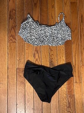 Old Navy Black & White Animal Print Two-Piece Bikini